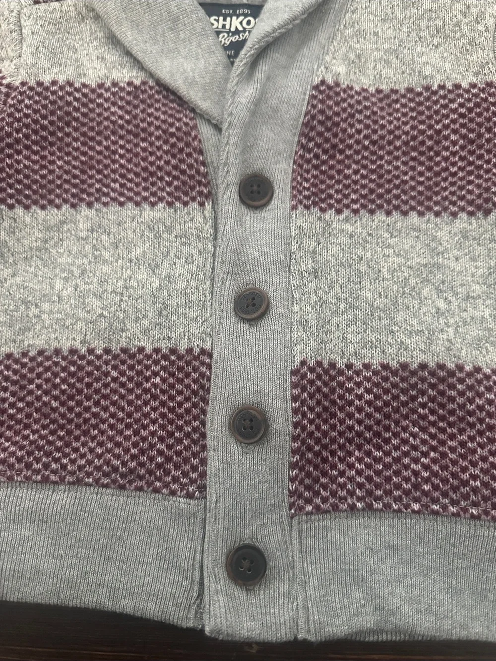 OshKosh B'gosh Gray & Burgundy Shawl Collar Knit Cardigan